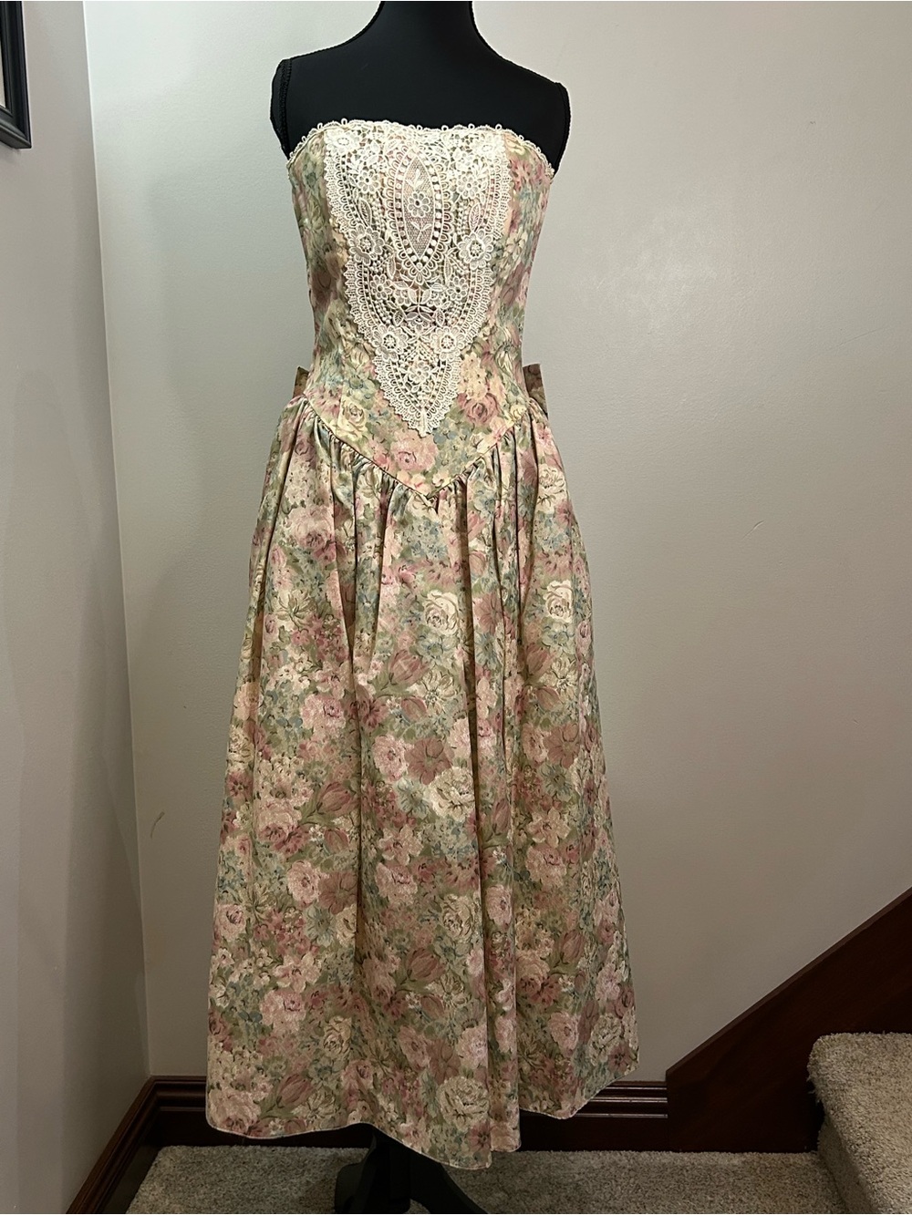 Vintage Scott McClintock Floral Strapless Bow Dress 80s Size 8